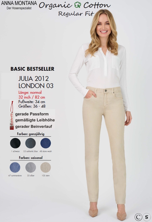 Julia 2012 Basic Normal long / Pants/Jeans in sizes 36 to 48 / Stretch/ANNA MONTANA